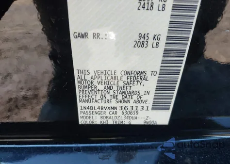 2021 Nissan Altima S Fwd z USA, uszkodzony, nr VIN 1N4BL4BVXMN363131